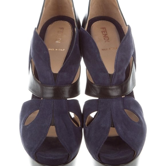 Fendi Blue suede platform with black leather 9.5 - Picture 3 of 5
